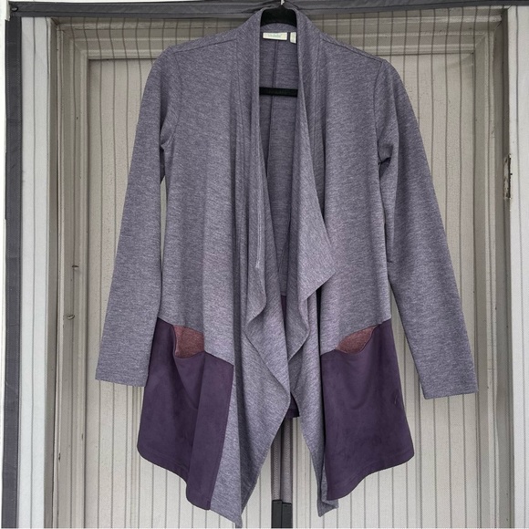 LOGO Lounge Navy/Plum Faux Suede Waterfall Collar Cardigan XXS - Picture 9 of 10